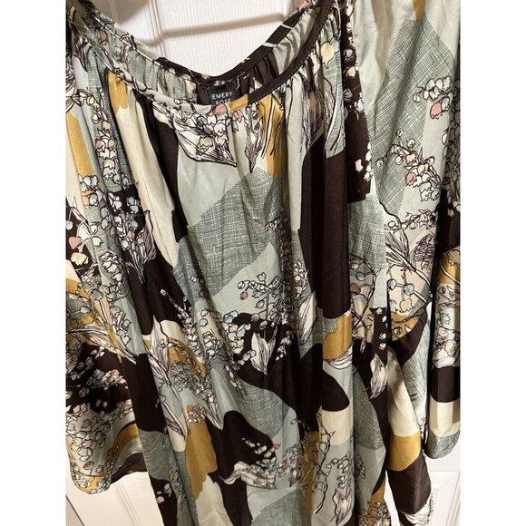 Emery Rose 5XL Blouse Brown/Green/Yellow Floral Design Flare 3/4 Sleeves - Picture 6 of 7